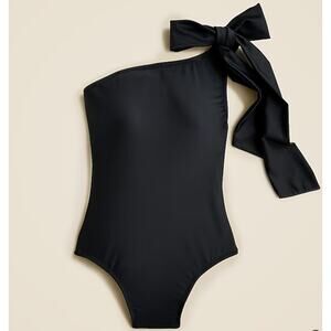 NEW J.Crew Bow one-shoulder one-piece Swimsuit in black Size 16 BF170